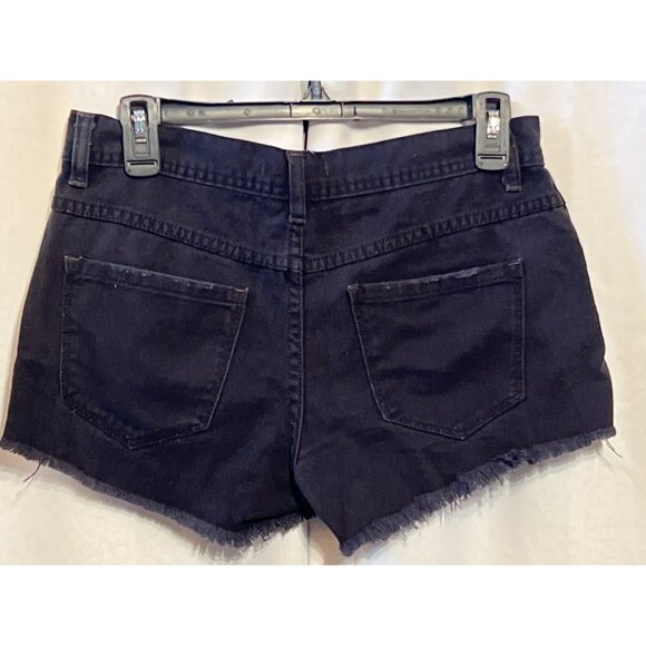Free People Womens Black Distressed Denim Cutoff Shorts W 25 Button Fly Frayed H - Picture 2 of 9
